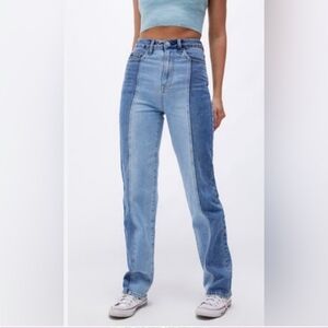 Pacsun Two-toned Color Block Button Fly High Rise Straight Fray Hem Jeans SZ 26